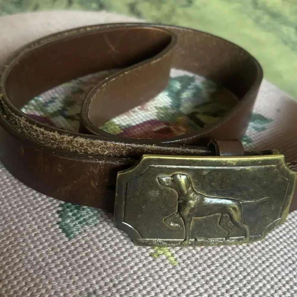Vintage Polo Ralph Lauren Dog Buckle Belt Mens 38 Hunting Pointer Cast Brass RL